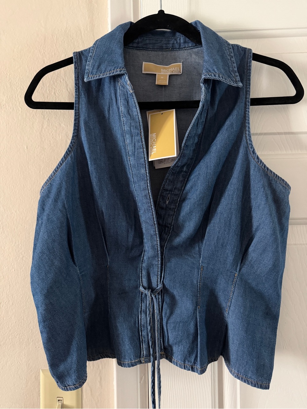 Michael Kors Blue Sleeveless Denim Tie-Front Tank